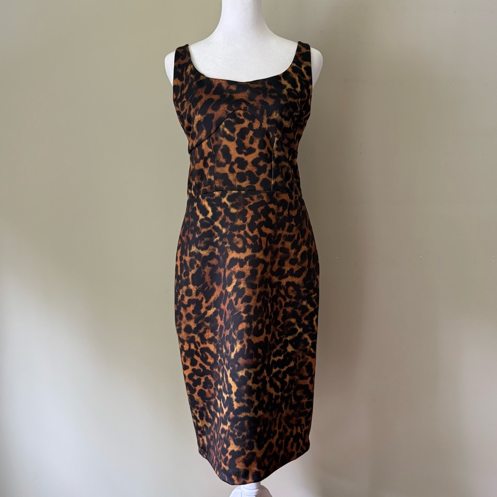 Leopard Print Scoop Neckline Retro Midi Dress with Spaghetti Straps